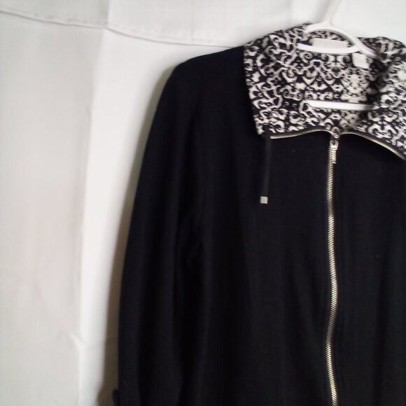 Weekends by Chico's Jacket Women 2 L Full Zip Pockets Roll Tab Sleeve Black - Picture 5 of 16